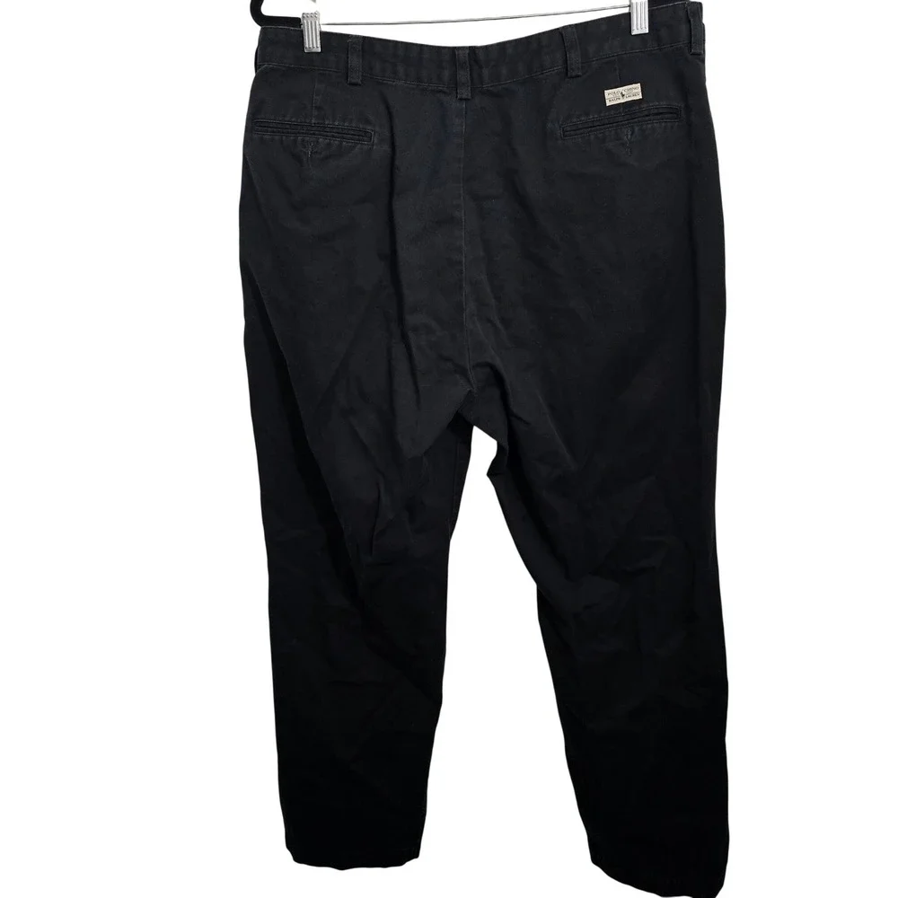 Polo Ralph Lauren Chino Pants Mens 38x32 Black Cotton Twill Flat‎ Front Trousers